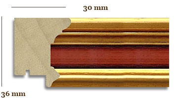 Klassische Rahmenleiste, gold antik meliert, mit rotem Streifen