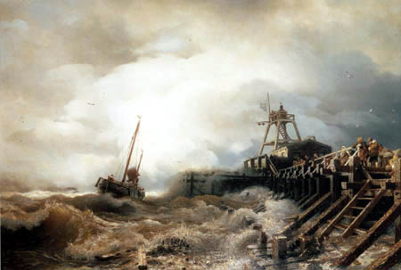 Andreas Achenbach - Storm at the pier