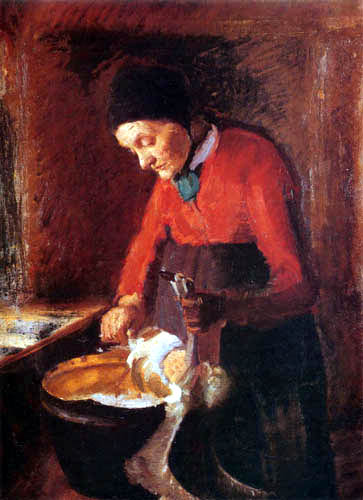 Anna Ancher - The old Lene plucks the goose