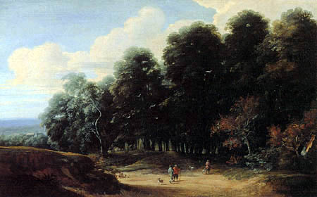 Jacques d´ Arthois - An wooded landscape with travellers
