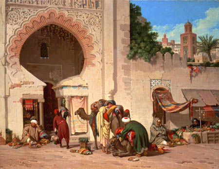 Joaquín Domínguez Bécquer - Streetscene with Arabs and Camels