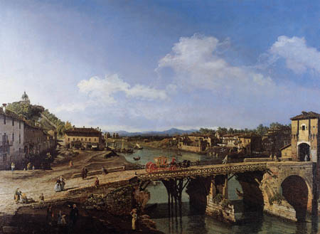 Bernardo Bellotto, Belotto (Canaletto) - Puente vieja por encima de Po, Turin