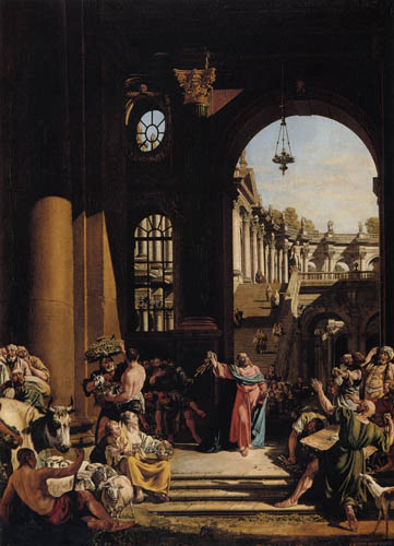 Bernardo Bellotto, Belotto (Canaletto) - Christus vertreibt die Geldwechsler aus dem Tempel