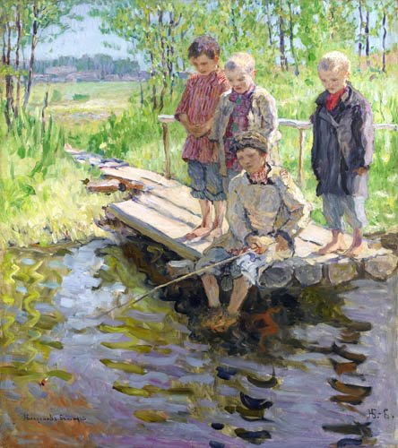 Nikolay Bogdanov-Belsky - Little boys eager for a catch
