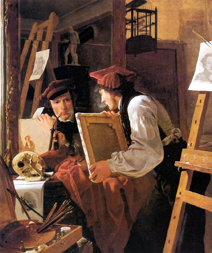 Wilhelm Bendz - A young Painter Looking at a Drawing in the Mirror