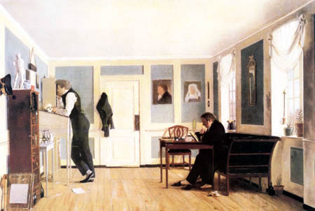 Wilhelm Bendz - Interior gabinete con hermano del artista