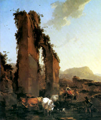 Nicolaes Berchem (Berghem, Berrighem) - Hirten an einer Ruine