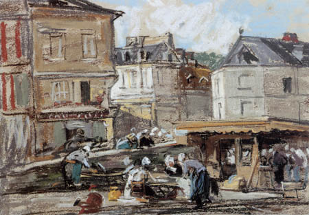 Eugene Boudin - The small fishmongers in Honfleur