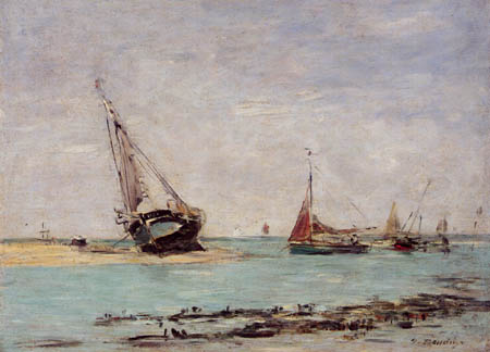 Eugene Boudin - A ship at the beach, Trouville