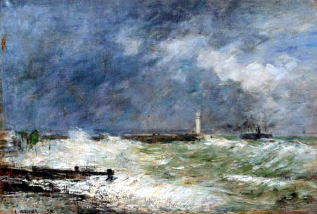 Eugene Boudin - Entrance to the Jetties of Le Havre in Bad Weather
