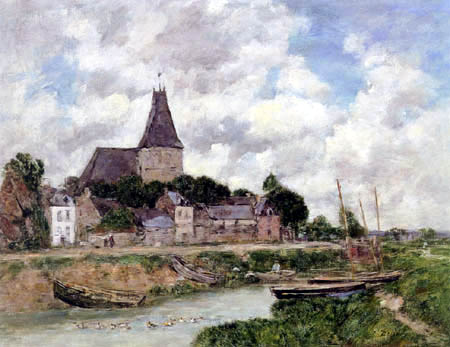 Eugene Boudin - Vista de la iglesia y el canal de Quillebeuf