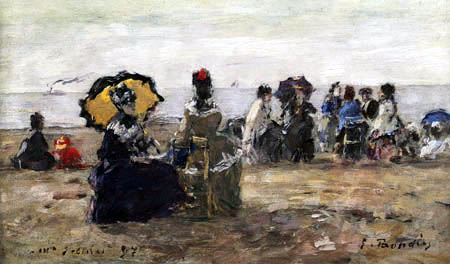 Eugene Boudin - Scene de plage, Le parasol jaune
