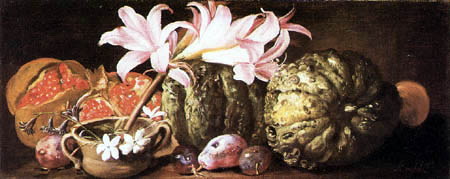 Abraham Brueghel - Still life with a lily, melons and pomegranates