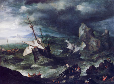 Jan Brueghel the Elder - Storm at Sea with Wreck