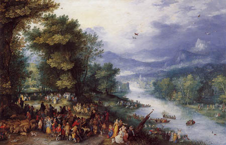 Jan Brueghel the Elder - River landscape with the angel Tobias