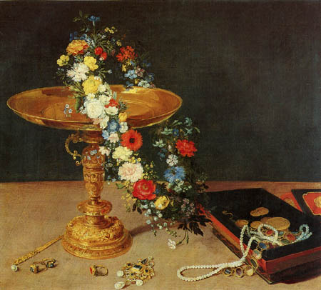 Jan Brueghel l´Ancien - Stillleben mit Blumenkranz und Schatulle