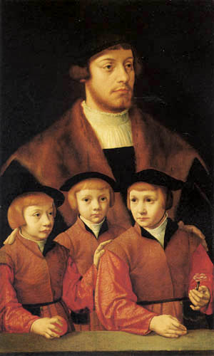 Bartholomew Bruyn the Elder - Portrait of a man and his three sons