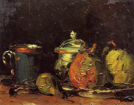 Paul Cézanne (Cezanne) - Zuckerdose, Birnen und blaue Tasse