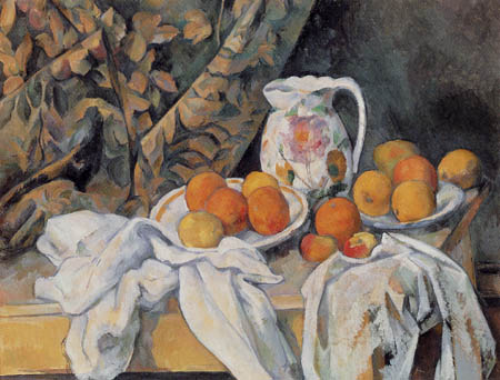 Paul Cézanne (Cezanne) - Stillleben mit Vorhang und bemateltem Krug