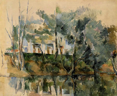 Paul Cézanne (Cezanne) - Trees and houses on the riverbank
