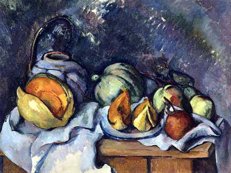 Paul Cézanne (Cezanne) - Naturaleza muerta con frutas y tarro de jengibre