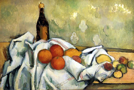 Paul Cézanne (Cezanne) - Naturaleza muerta con botella y frutas