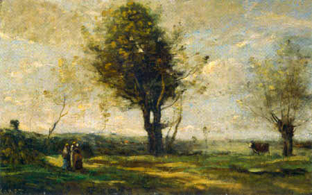 Jean-Baptiste Corot - Die Unterhaltung am Wegesrand
