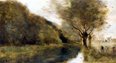 Jean-Baptiste Corot - Près Gisors, Saulaie et rivière, effet du matin