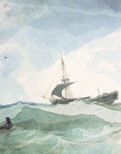 John Sell Cotman - A Brig in the storm with mast break, detail