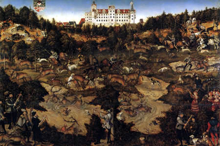 Lucas Cranach the Elder - The hunt in honor of Charles V at the Castle of Torgau