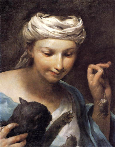 Giuseppe Maria Crespi - Chica y gato con ratón muerto