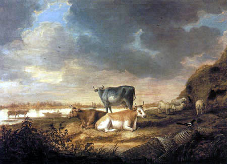 Aelbert Cuyp - River landscape with cow and sheep