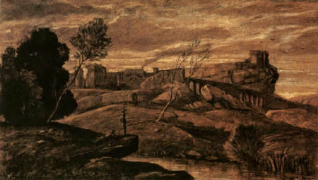 Alexandre Gabriel Decamps - Paysage avec une colline