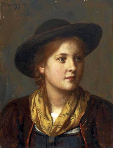Franz von Defregger - Tyrolienne avec chapeau