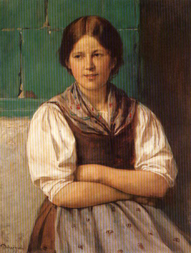 Franz von Defregger - Girl at the tiled stove