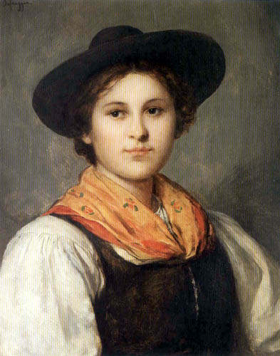 Franz von Defregger - Girl with hat