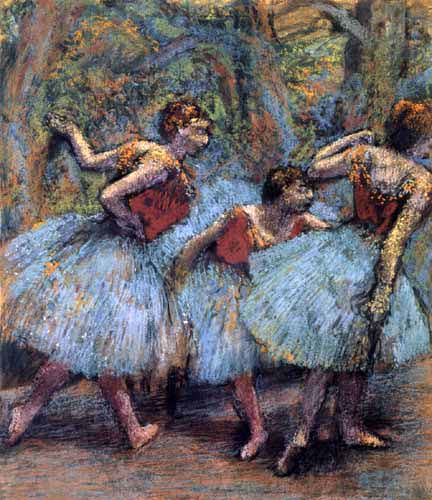 Edgar (Hilaire Germain) Degas (de Gas) - Three Dancers, blue skirts, red bodices