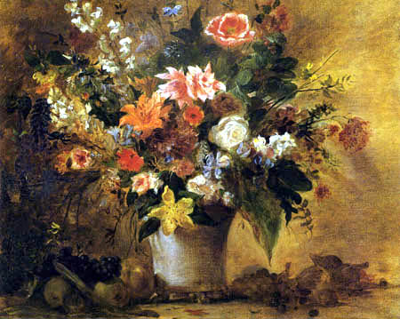 Eugene Delacroix - Bodegón con flores y frutas