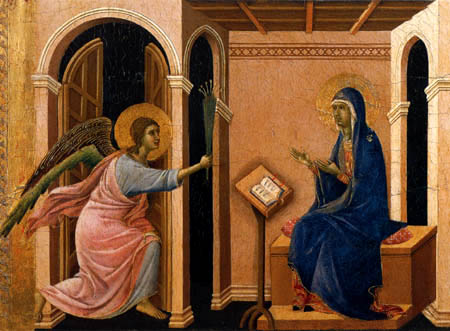 Duccio (di Buoninsegna) - Maesta, Ankündigung des Todes von Maria