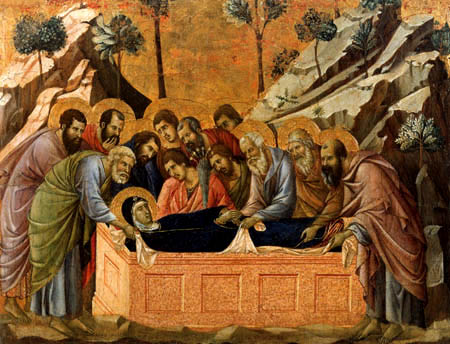 Duccio (di Buoninsegna) - Maesta, Die Bestattung Marias
