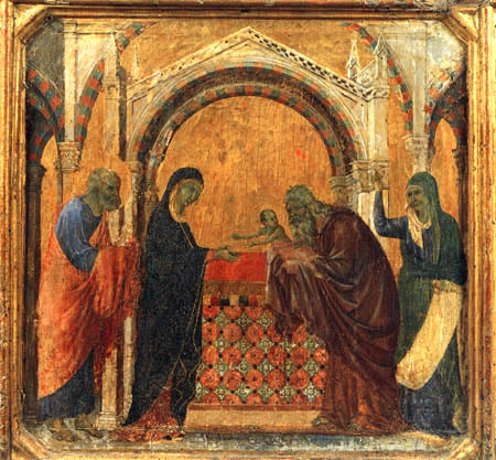 Duccio (di Buoninsegna) - Maesta, Darbringung im Tempel