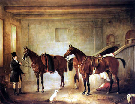 John Ferneley, Snr. - Sir John Thorold´s bay hunters with their groom in a stable
