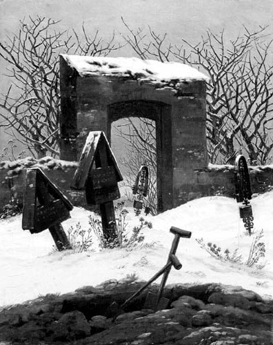Caspar David Friedrich - Cemetery in the Snow, black / white