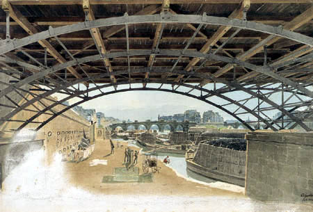 Eduard Gaertner - Unter dem Pont des Arts mit Blick auf den Pont-Neuf