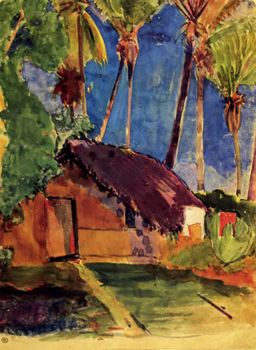 Paul Gauguin - Hutte de chaume sous les palmiers