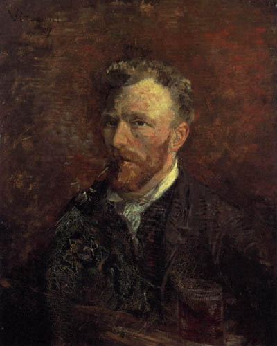 Vincent van Gogh - Autorretrato con pipa y vaso