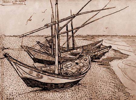 Vincent van Gogh - Barcos pesquero en la playa, Saintes-Maries