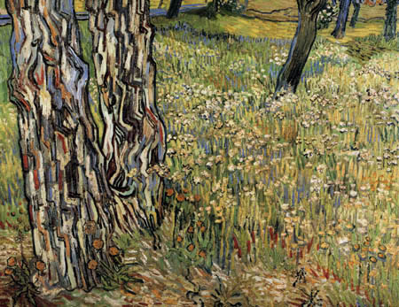 Vincent van Gogh - Campo con la hierba, las flores y los troncos