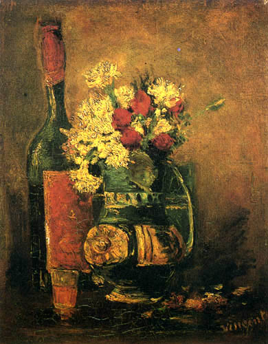 Vincent van Gogh - Vase with flowers and bottle