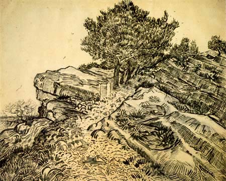 Vincent van Gogh - La Roca de Montmajour con pinos